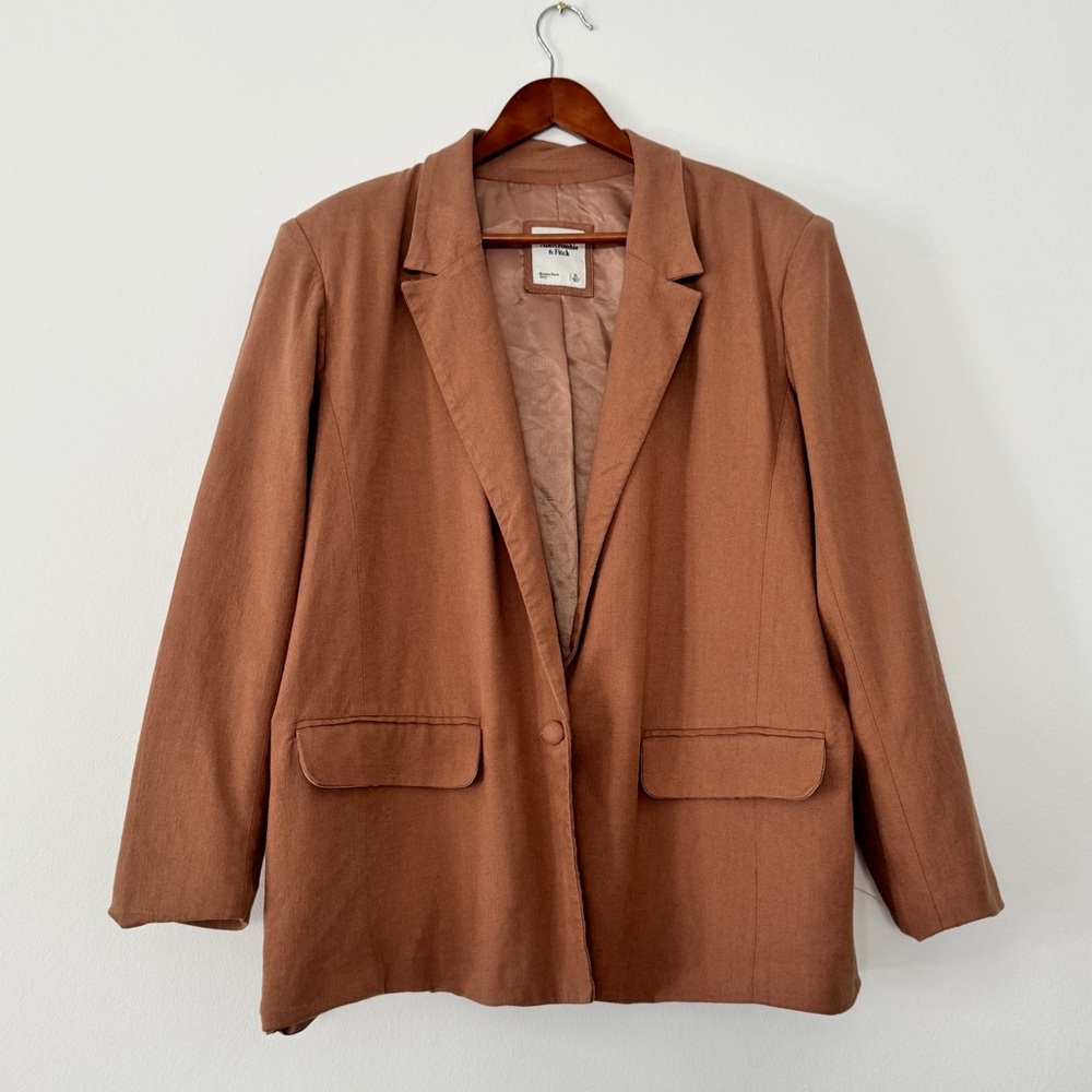 Abercrombie & Fitch Linen Blend Oversized Blazer Jacket Brown Terracotta XL